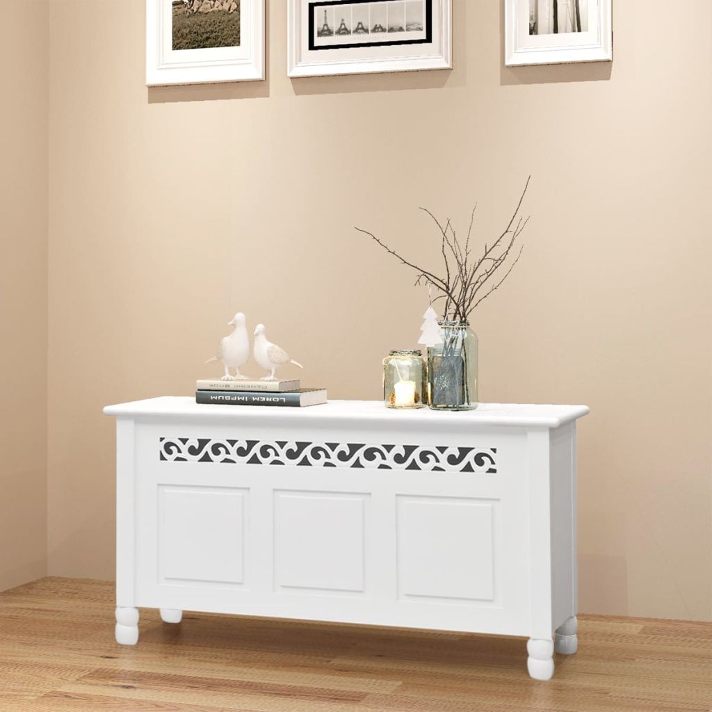 Storage Bench Baroque Style MDF White